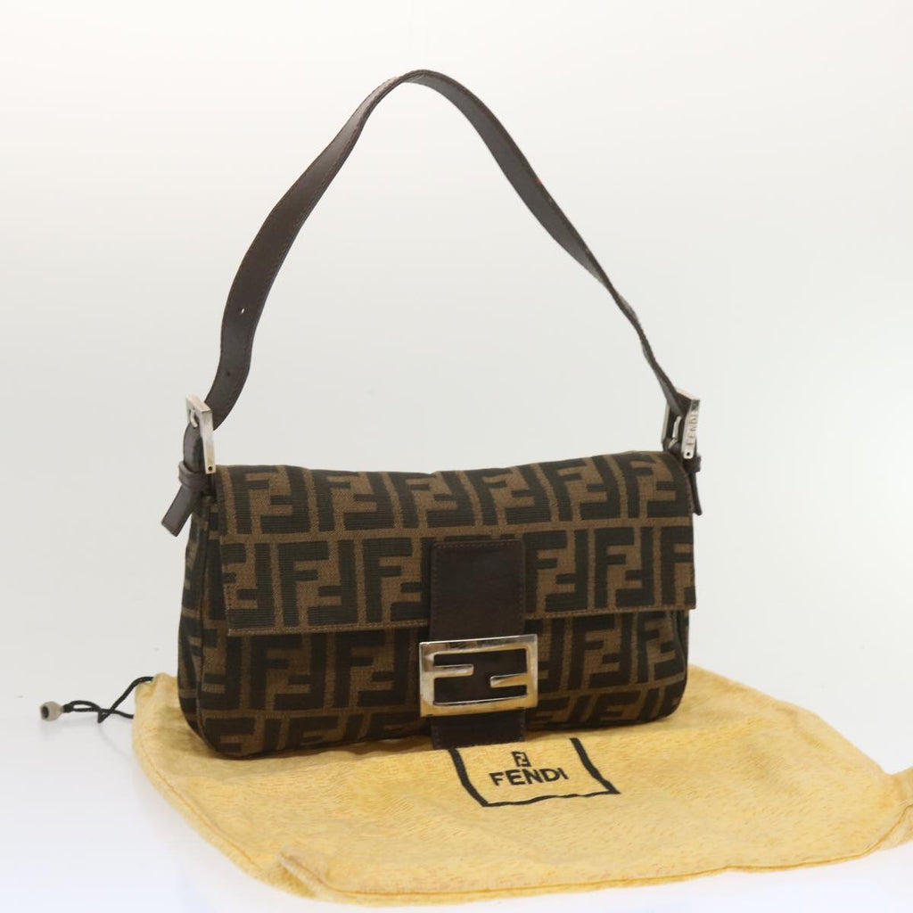 FENDI Zucca Canvas Mamma Baguette Shoulder Bag Black Brown68148