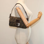 FENDI Zucca Canvas Mamma Baguette Shoulder Bag Black Brown68148
