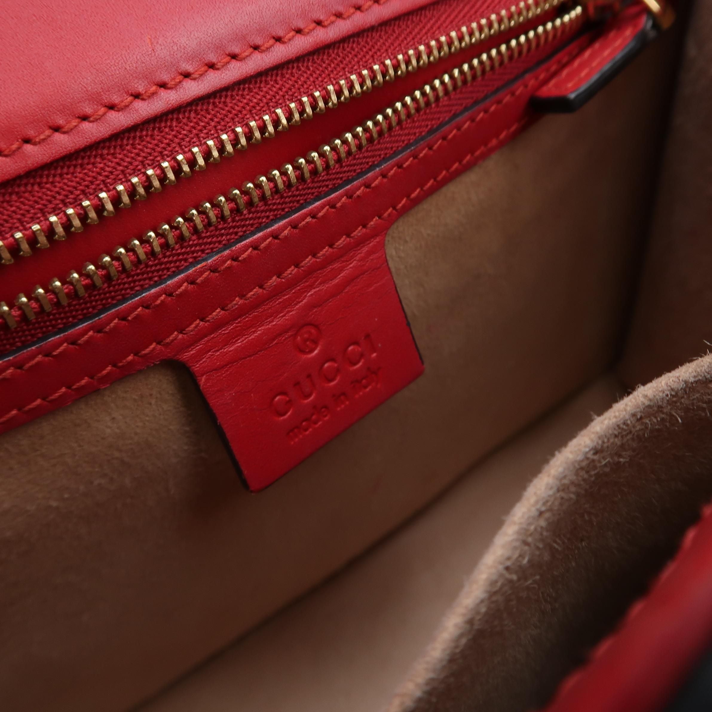 Gucci Sylvie Small Leather Shoulder Bag with Metal Buckle and Web Strap 047853000395