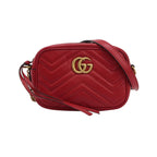 Gucci GG Marmont Mini Leather Solid V-stitch Quilted Double G Logo Camera Crossbody Shoulder Bag 250430781173271