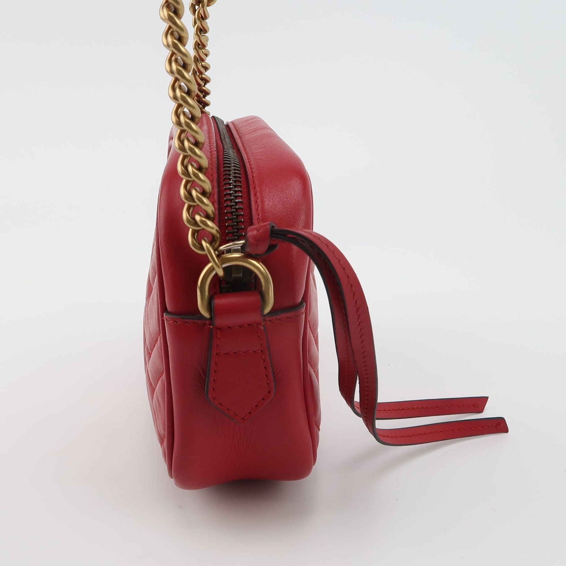 Gucci GG Marmont Mini Leather Solid V-stitch Quilted Double G Logo Camera Crossbody Shoulder Bag 250430781173271