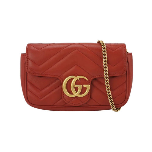 Gucci GG Marmont Mini Leather Solid Chevron Quilted Double G Flap Crossbody Shoulder Bag 057850100207