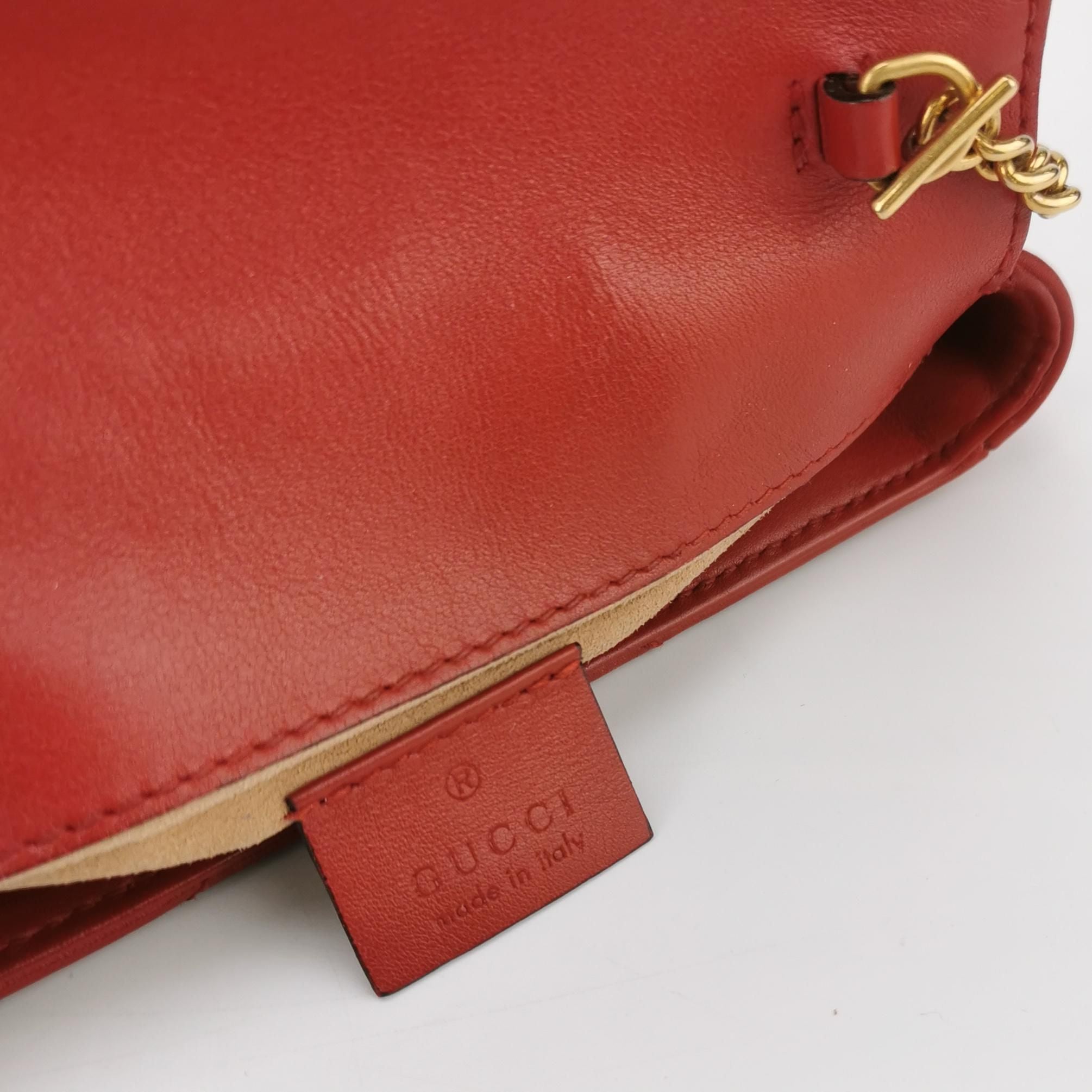 Gucci GG Marmont Mini Leather Solid Chevron Quilted Double G Flap Crossbody Shoulder Bag 057850100207