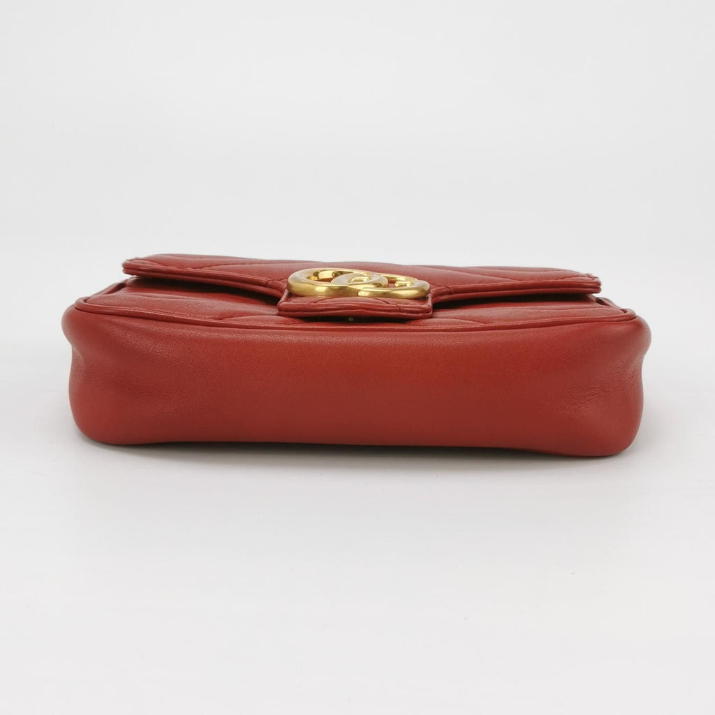 Gucci GG Marmont Mini Leather Solid Chevron Quilted Double G Flap Crossbody Shoulder Bag 057850100207