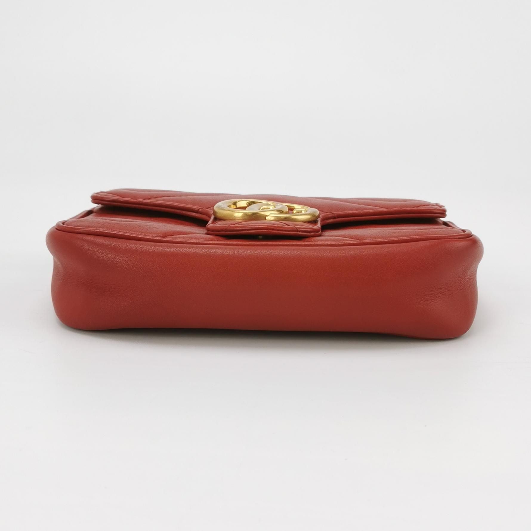 Gucci GG Marmont Mini Leather Solid Chevron Quilted Double G Flap Crossbody Shoulder Bag 057850100207
