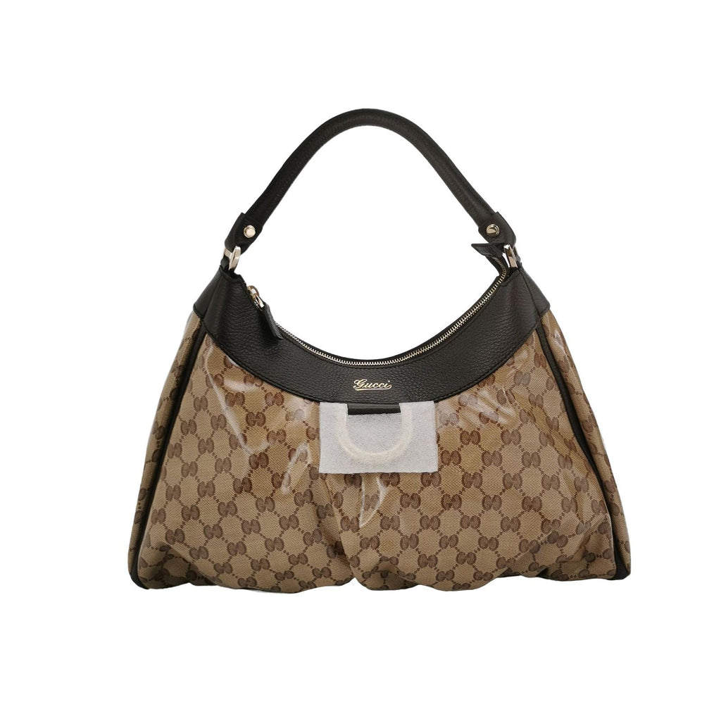 Gucci Abbey Leather Coated Canvas GG Monogram D-Ring Shoulder Bag 250430781172975