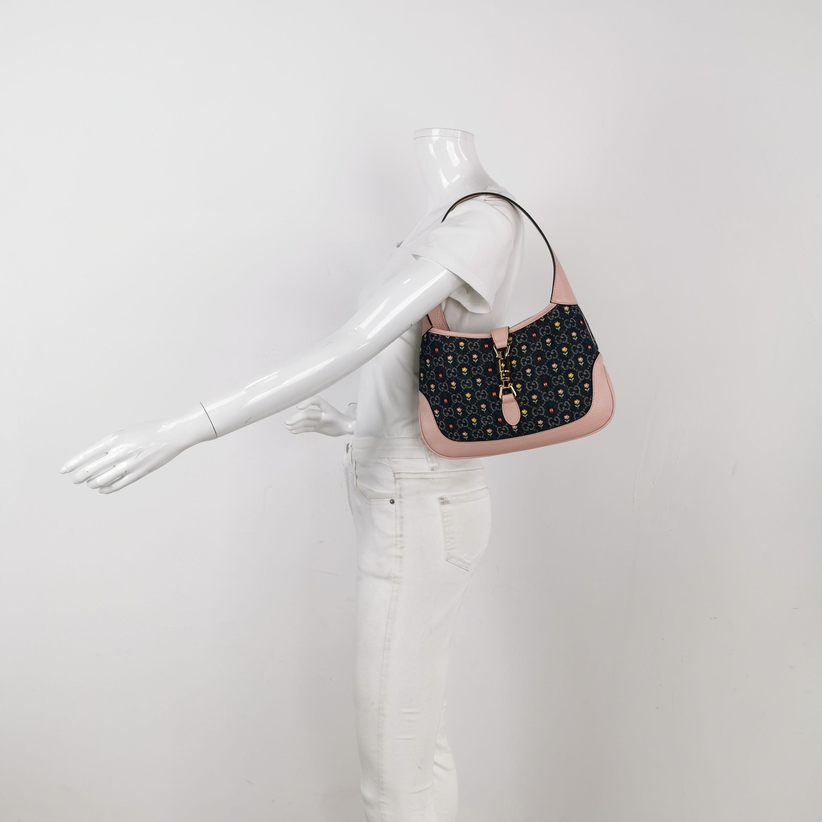 Gucci Jackie 1961 Small Leather and Denim Shoulder Bag 250502781174847