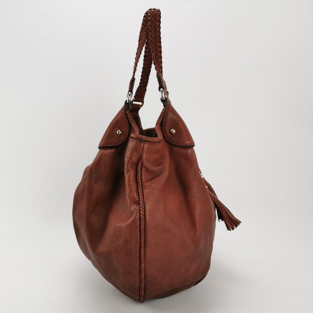Gucci Leather Solid Color Fringe Woven Strap Shoulder Bag 250503781176309
