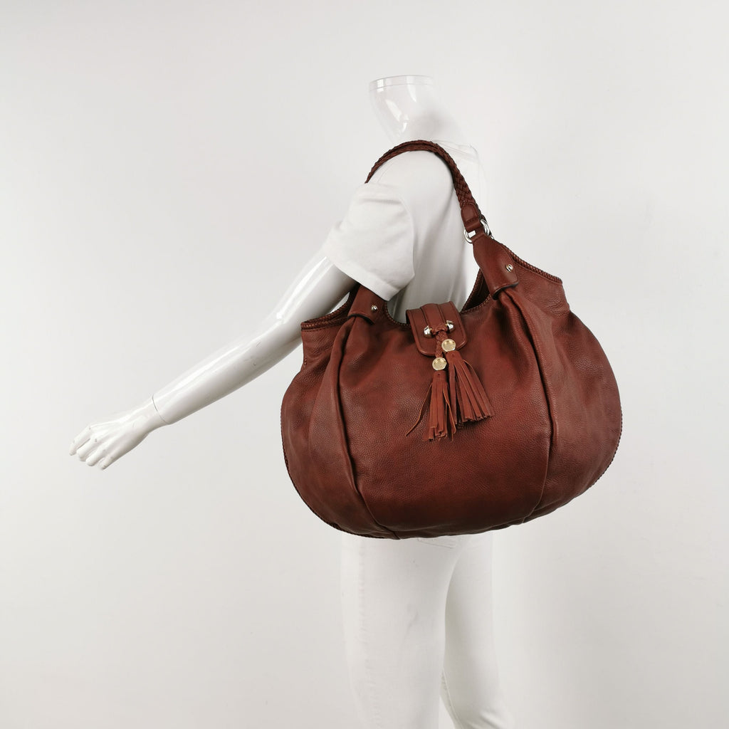 Gucci Leather Solid Color Fringe Woven Strap Shoulder Bag 250503781176309