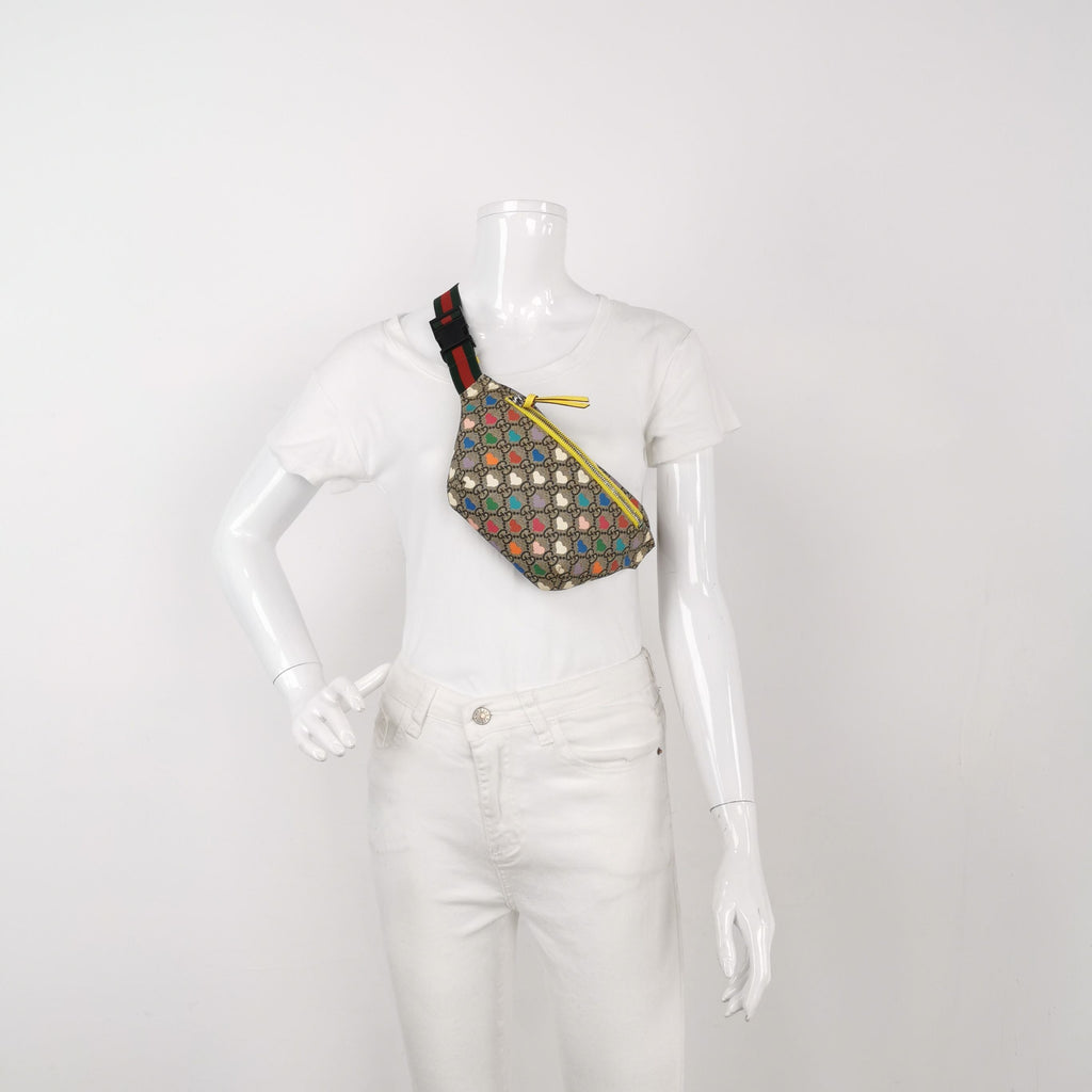 Gucci GG Monogram Heart Print Zip Waist Bag Chest Bag 250501781174212