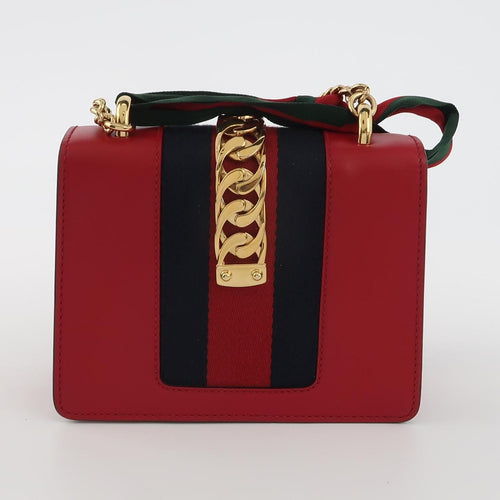 Gucci Sylvie Mini Leather Crossbody Bag with Ribbon and Metal Buckle 057850100218