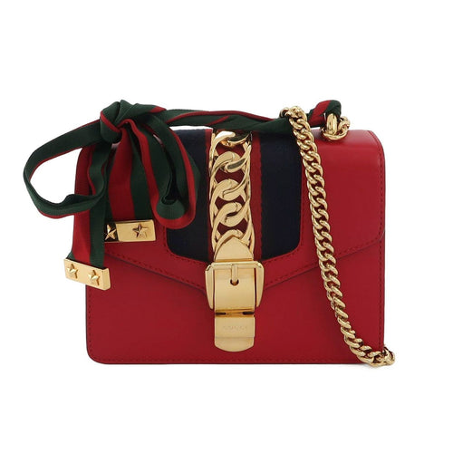 Gucci Sylvie Mini Leather Crossbody Bag with Metal Buckle and Ribbon 250430781173189