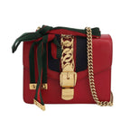 Gucci Sylvie Mini Leather Crossbody Bag with Ribbon and Metal Buckle 250430781173197