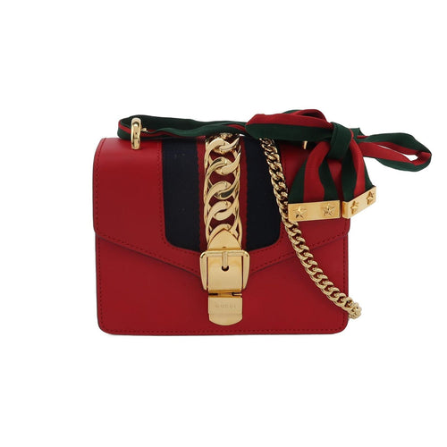 Gucci Sylvie Mini Leather Crossbody Bag with Ribbon and Metal Buckle 250430781173190
