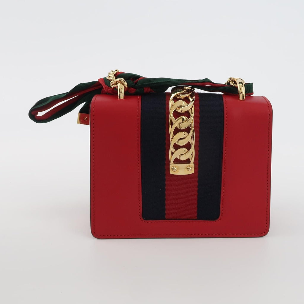 Gucci Sylvie Mini Leather Crossbody Bag with Ribbon and Metal Buckle 250430781173190