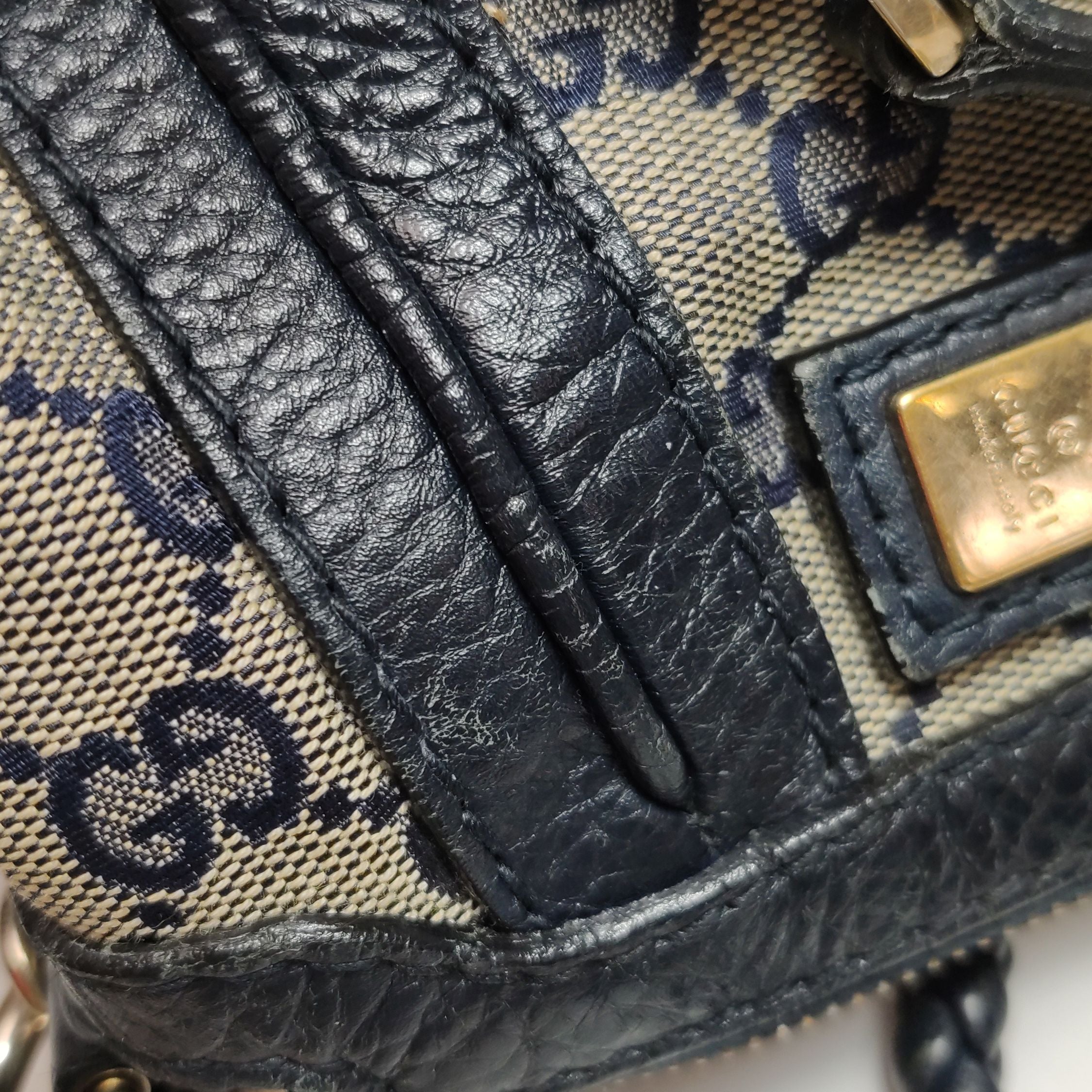Gucci Bella Series Leather Canvas Bow Decorated Woven Handle Shoulder Bag 250428781169715