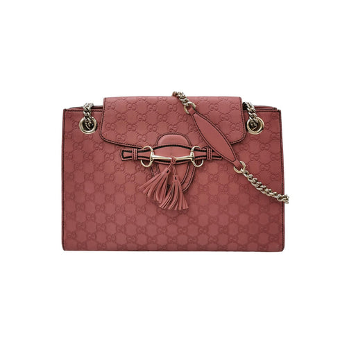Gucci Emily Leather Signature Embossed Fringe Horsebit Shoulder Bag 047852700363
