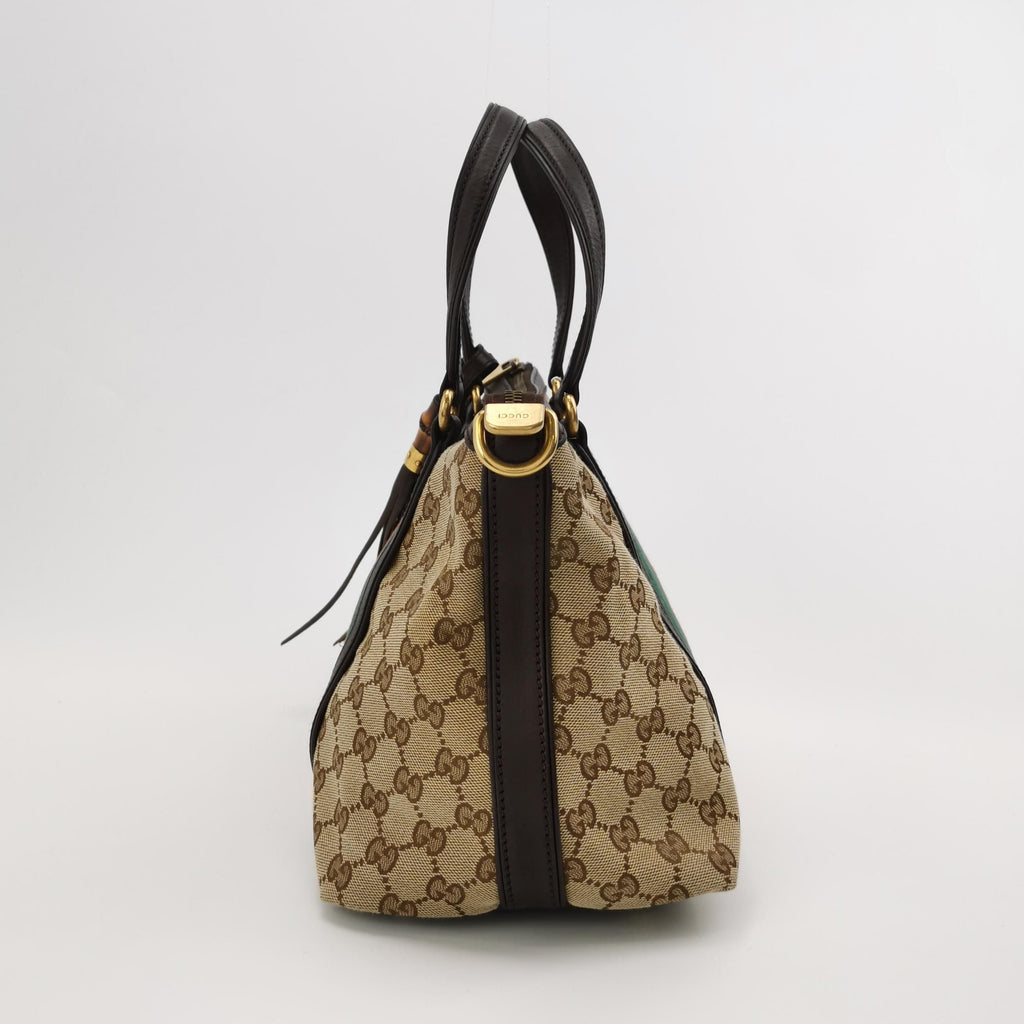 Gucci Leather and Canvas GG Monogram Bamboo Tassel Shoulder Bag 250422781160516