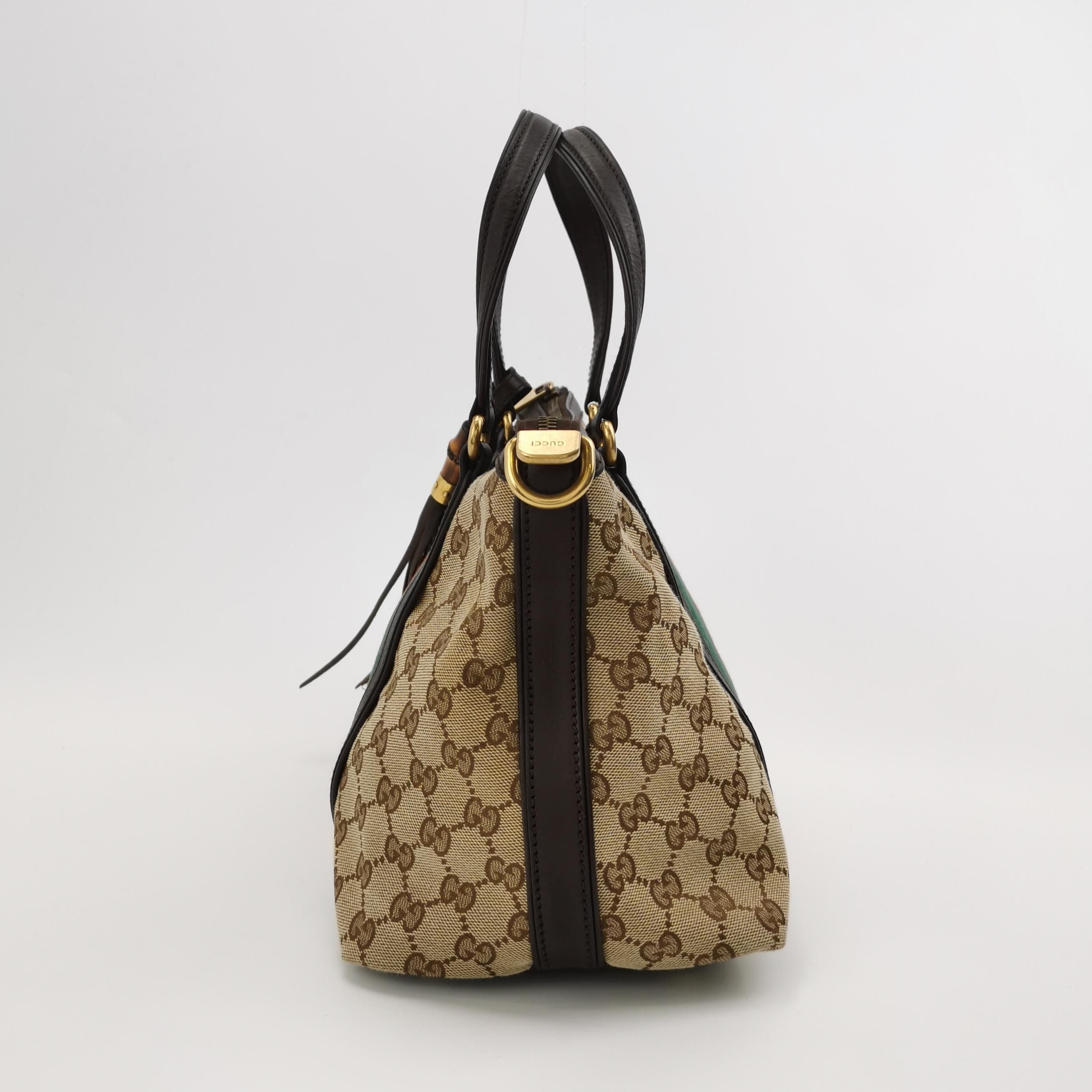 Gucci Leather and Canvas GG Monogram Bamboo Tassel Shoulder Bag 250422781160516
