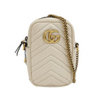 Gucci GG Marmont Mini Leather Solid V-Pattern Quilted Double G Logo Crossbody Shoulder Bag 250418781153764