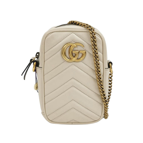 Gucci GG Marmont Mini Leather Solid V-Pattern Quilted Double G Logo Crossbody Shoulder Bag 250418781153764