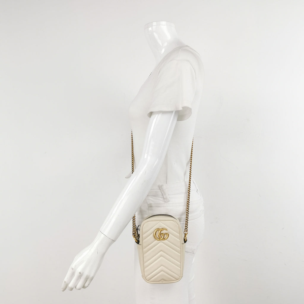 Gucci GG Marmont Mini Leather Solid V-Pattern Quilted Double G Logo Crossbody Shoulder Bag 250418781153764