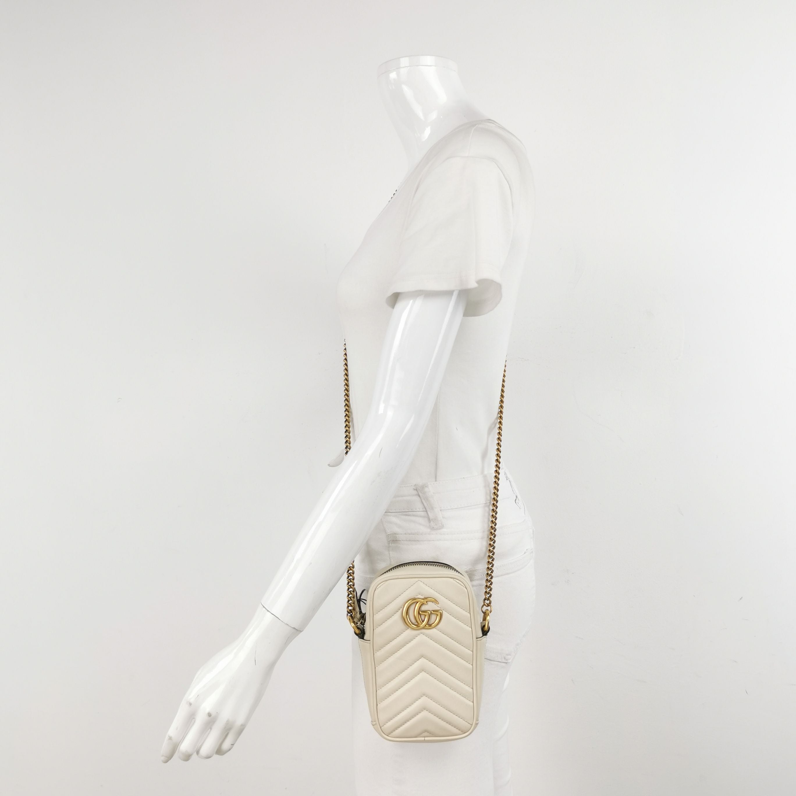 Gucci GG Marmont Mini Leather Solid V-Pattern Quilted Double G Logo Crossbody Shoulder Bag 250418781153764