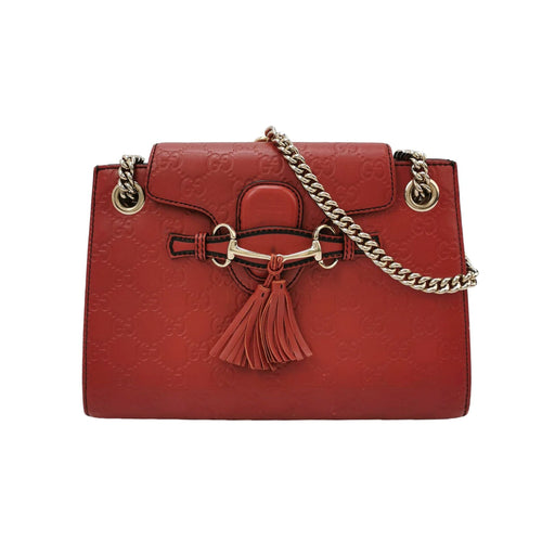Gucci Emily Small Leather Signature Embossed Tassel Horsebit Shoulder Bag 250416781151984