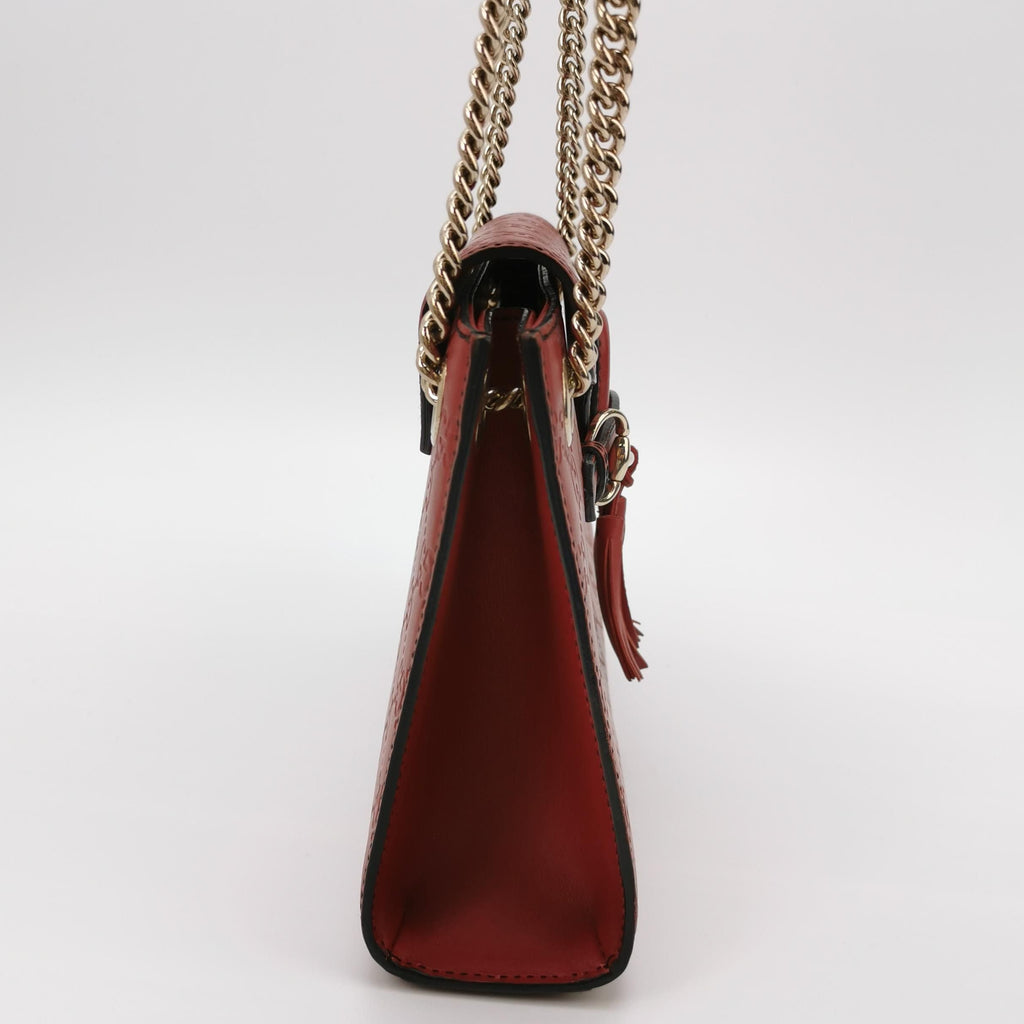 Gucci Emily Small Leather Signature Embossed Tassel Horsebit Shoulder Bag 250416781151984
