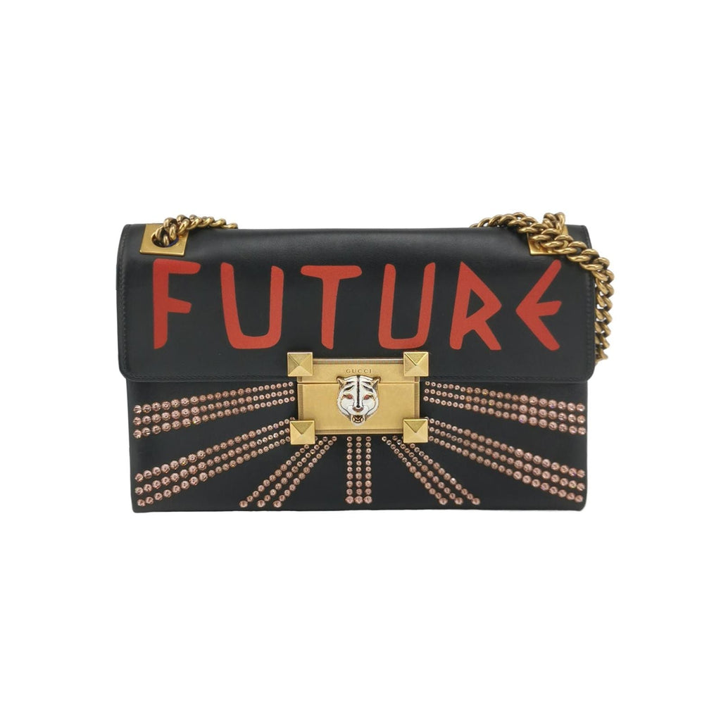 Gucci Osiride Leather Shoulder Bag with Crystal Letters and Tiger Head Buckle 250416781150796