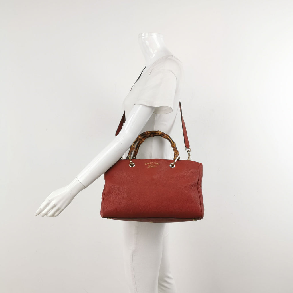 Gucci Miss Bamboo Large Leather Solid Shoulder Bag with Bamboo Handle 250419781155559