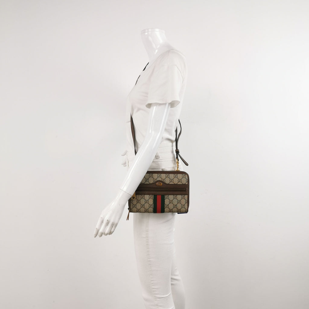 Gucci Ophidia Leather Canvas GG Crossbody Bag 047851400303