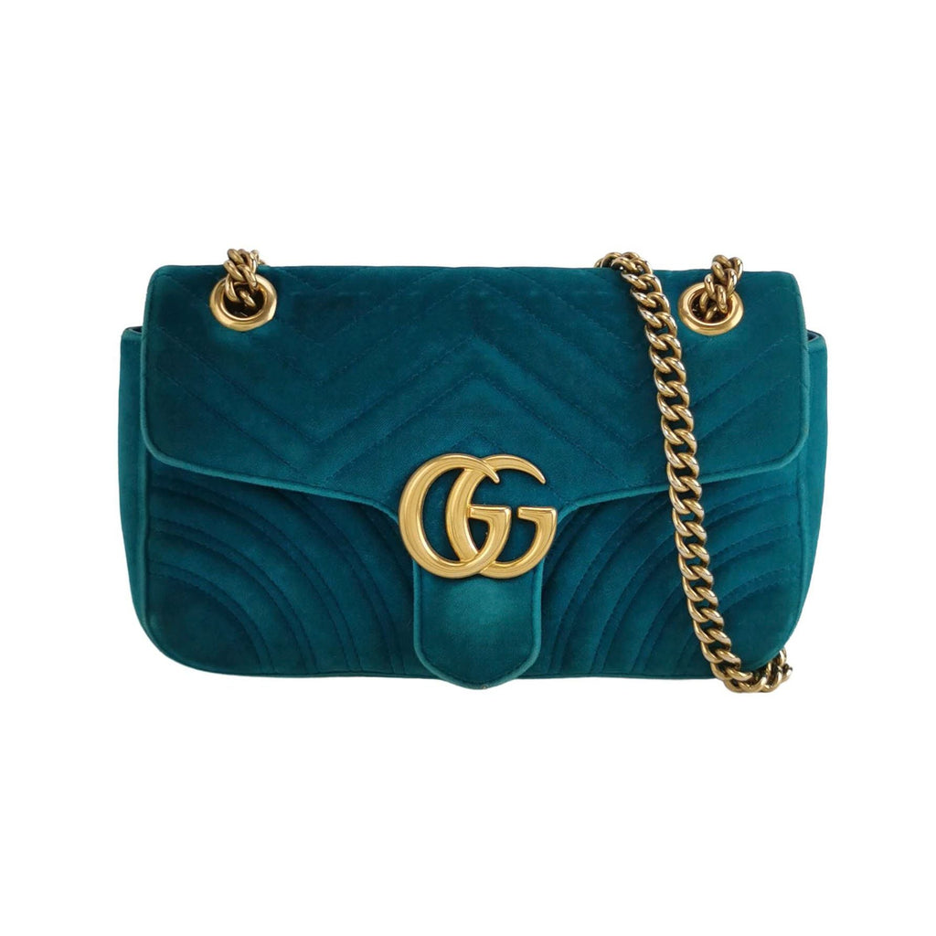 Gucci GG Marmont Small Leather and Suede V-stitch Quilted Double G Shoulder Bag 250412781145768