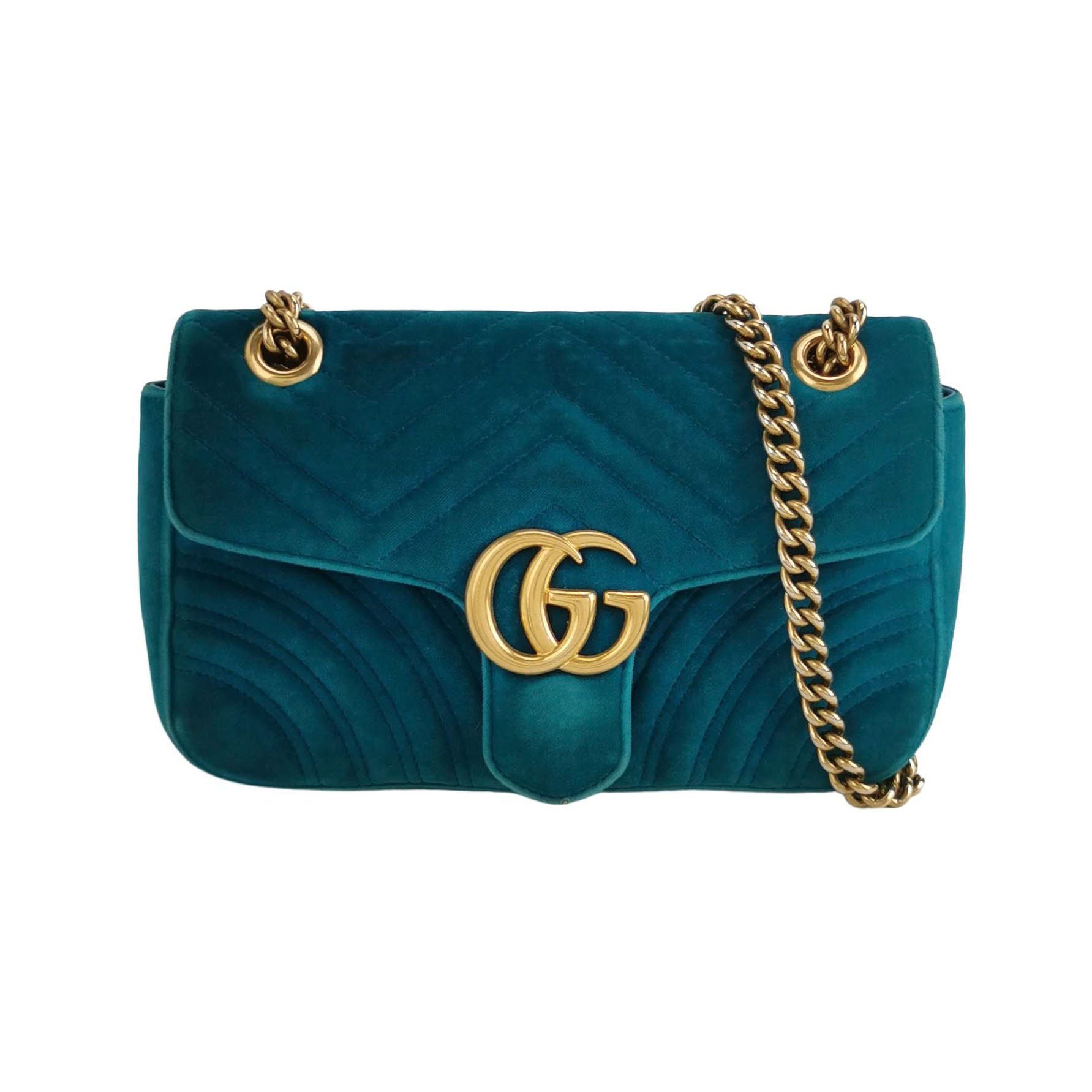 Gucci GG Marmont Small Leather and Suede V-stitch Quilted Double G Shoulder Bag 250412781145768