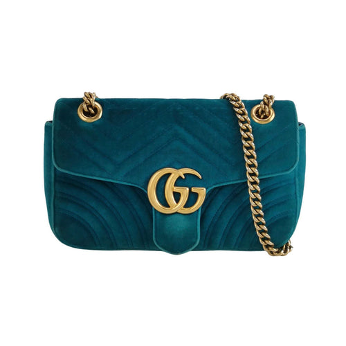 Gucci GG Marmont Small Leather and Suede V-stitch Quilted Double G Shoulder Bag 250412781145768