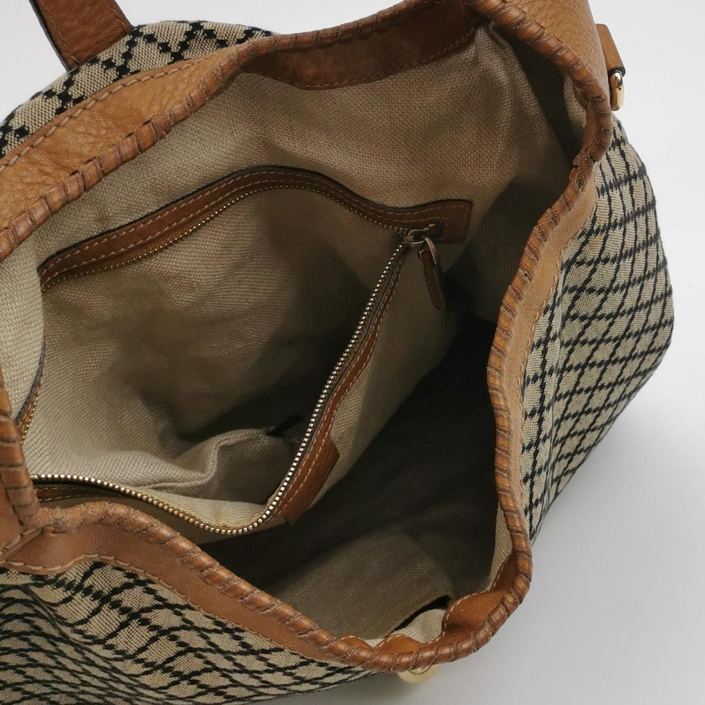 Gucci Jackie Leather and Canvas Mixed Color Bamboo Tassel Shoulder Bag 250414781148854