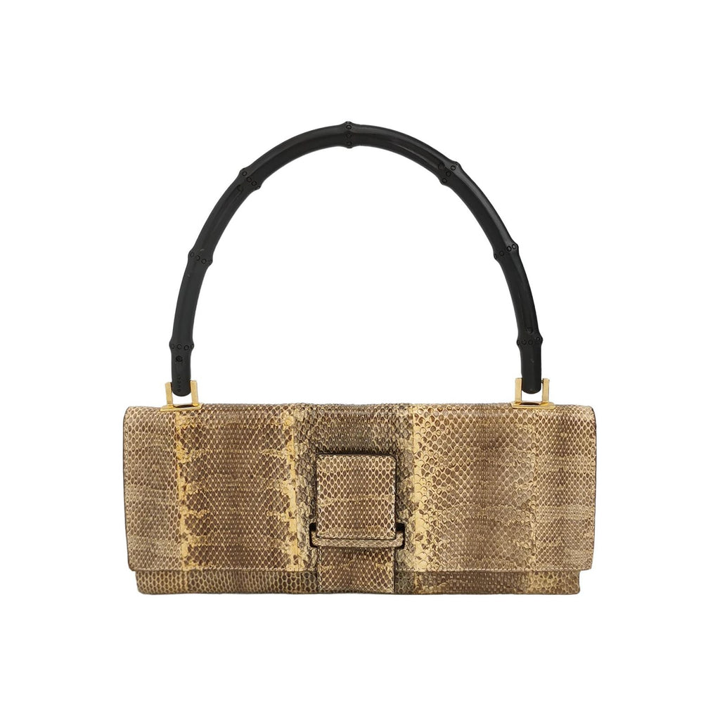 Gucci Snake Skin Bamboo Handle Shoulder Bag 250412781145859