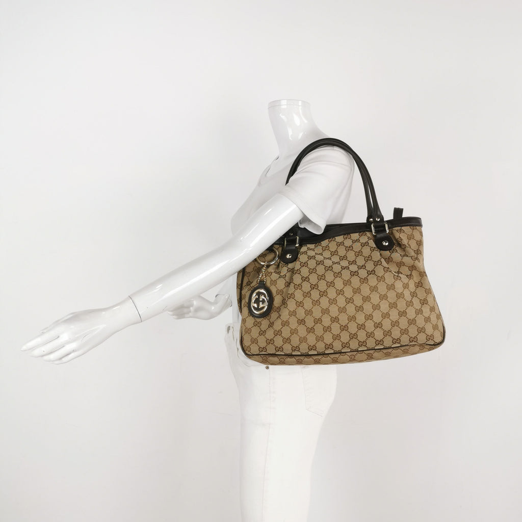 Gucci Leather and Canvas GG Monogram Shoulder Bag 250410781142897