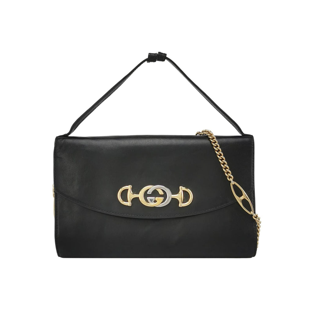 Gucci Zumi Leather Solid Double G Horsebit Shoulder Bag 250406781137151