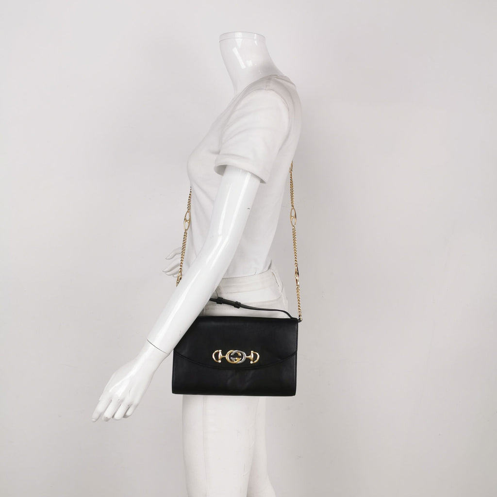 Gucci Zumi Leather Solid Double G Horsebit Shoulder Bag 250406781137151