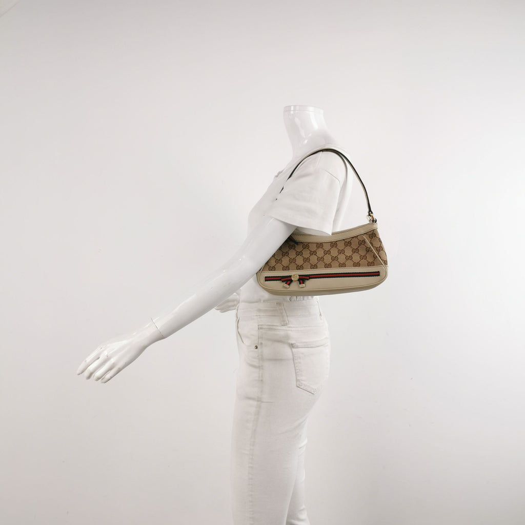 Gucci GG Canvas and Leather Bow Shoulder Bag 250404781134861