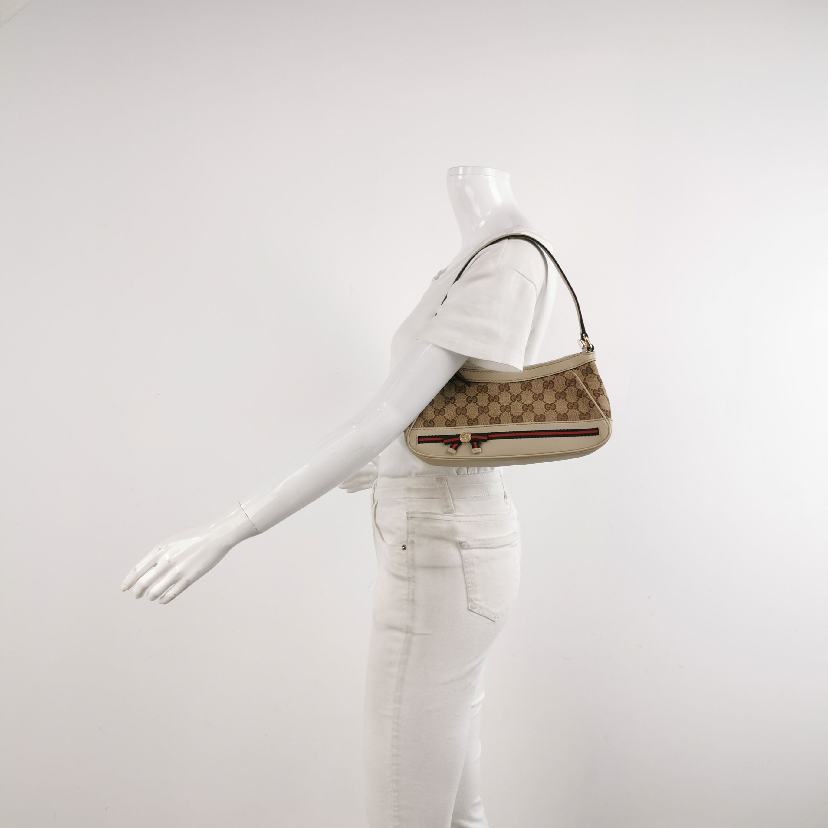 Gucci GG Canvas and Leather Bow Shoulder Bag 250404781134861