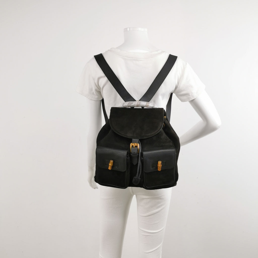 Gucci Suede Bamboo Handle Flap Backpack 250402781132321