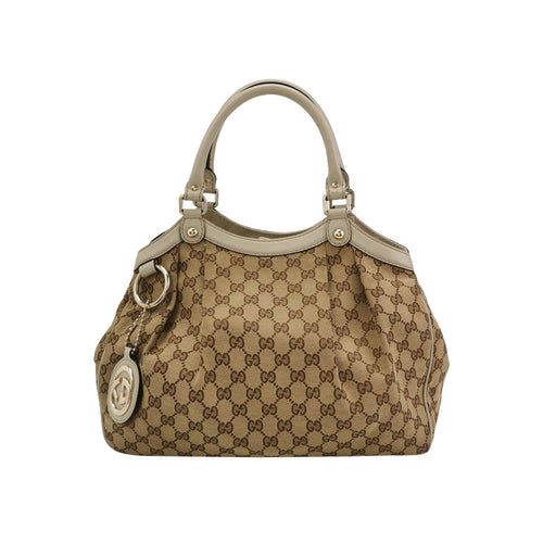 Gucci Sukey Leather Canvas GG Monogram Shoulder Bag 250330781127492