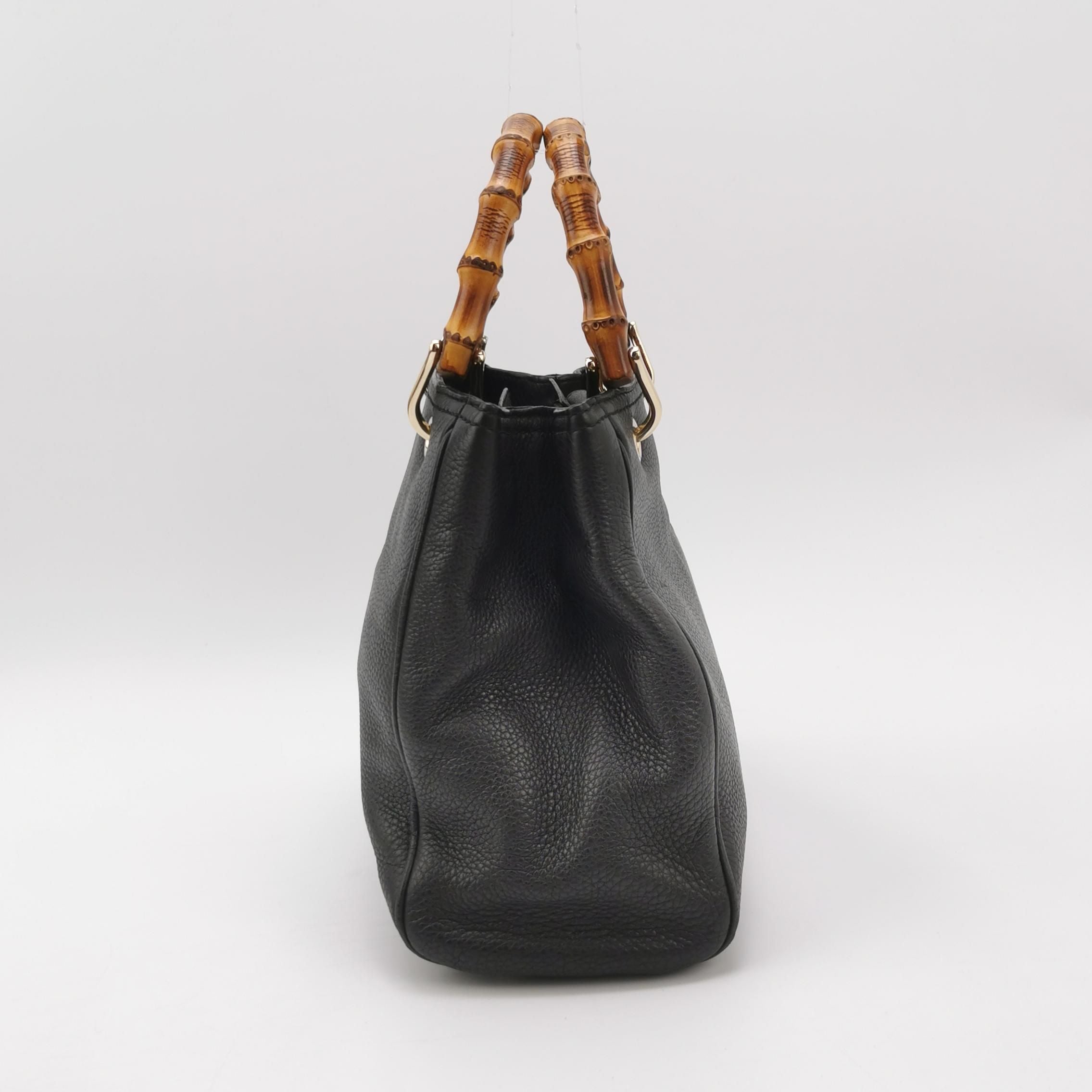 Gucci Bamboo Shopper Leather Solid Letter Logo Bamboo Handle Tote Bag 250401781130336