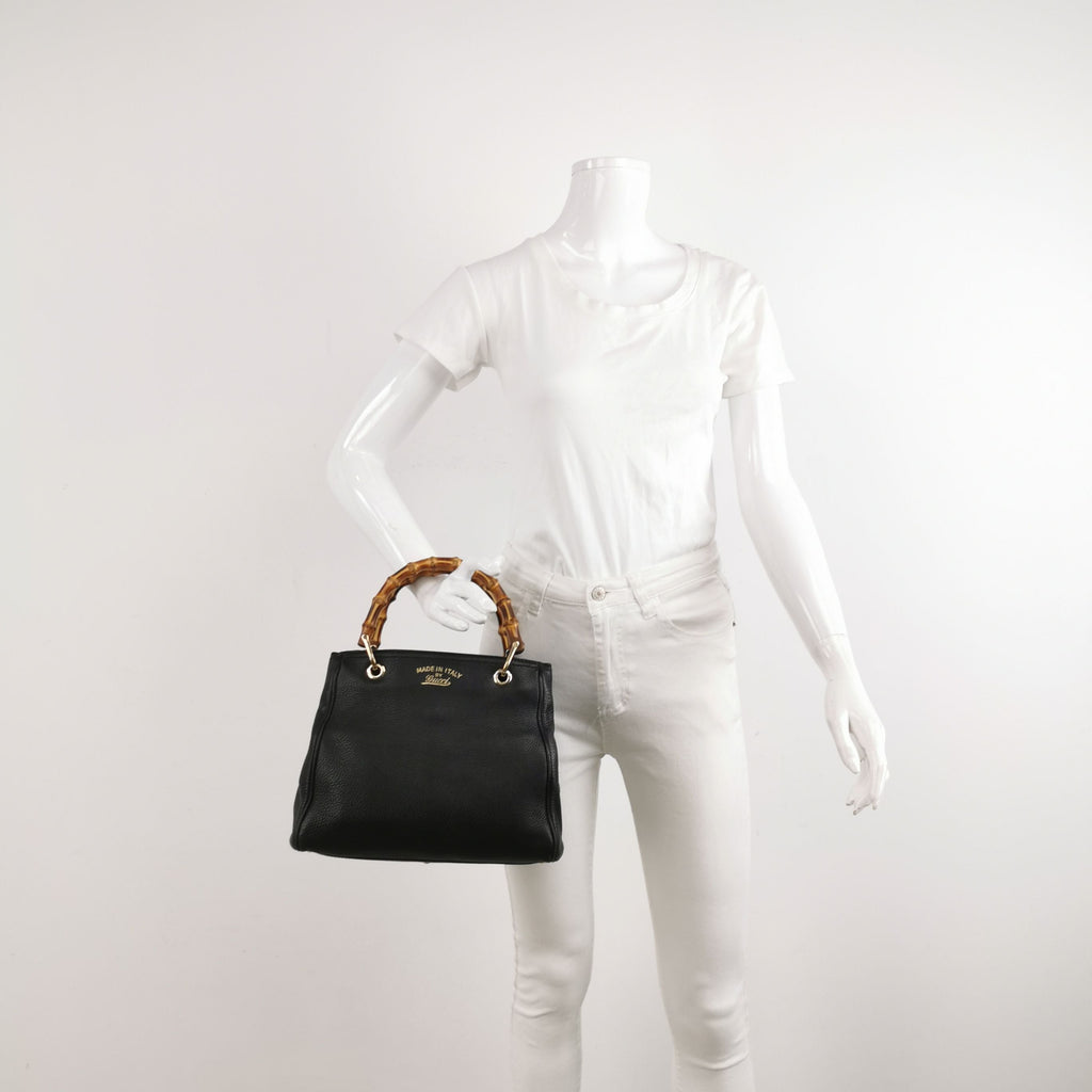 Gucci Bamboo Shopper Leather Solid Letter Logo Bamboo Handle Tote Bag 250401781130336