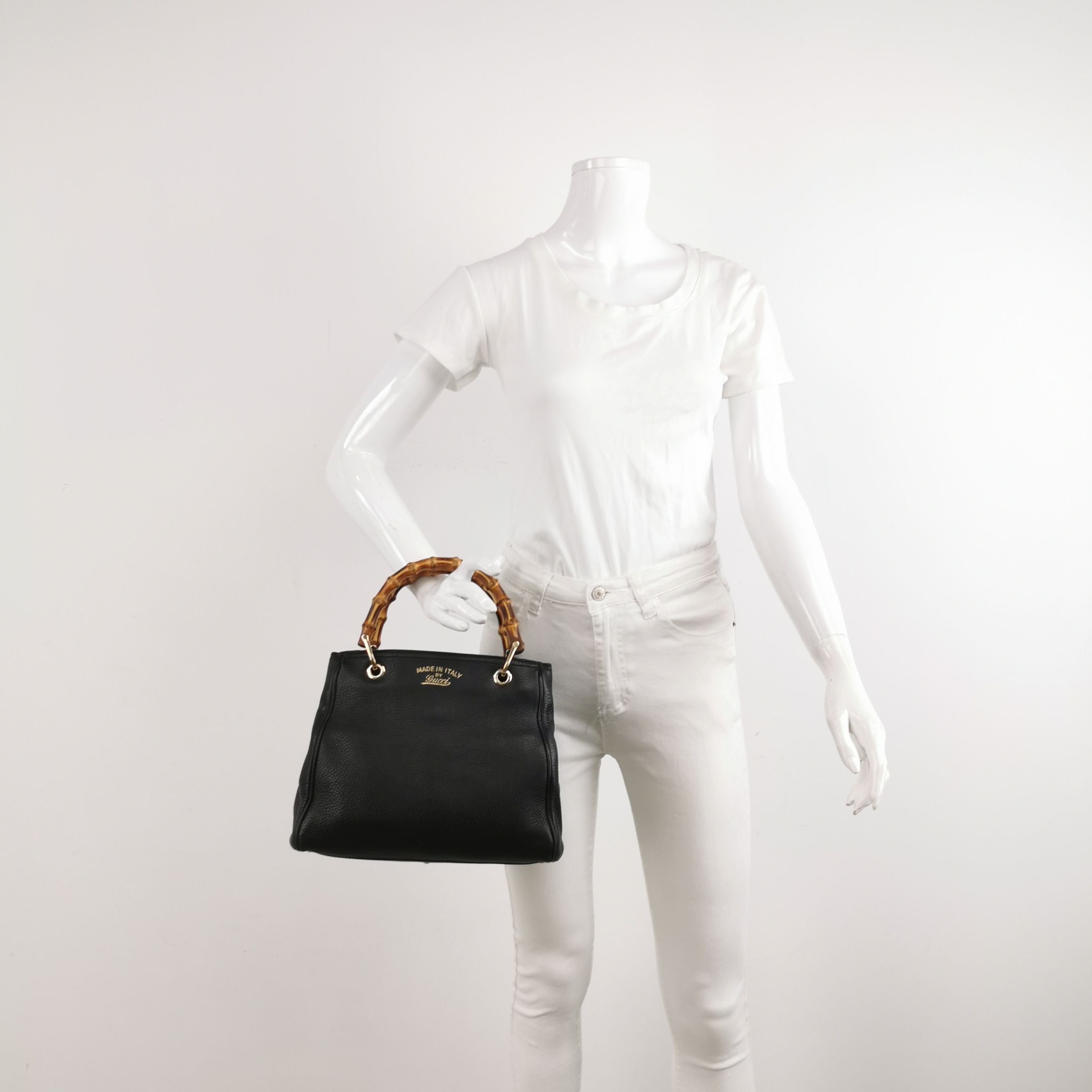 Gucci Bamboo Shopper Leather Solid Letter Logo Bamboo Handle Tote Bag 250401781130336