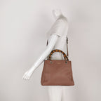 Gucci Bamboo Shopper Leather Solid Letter Logo Bamboo Handle Tote Bag Crossbody Bag 250404781134764