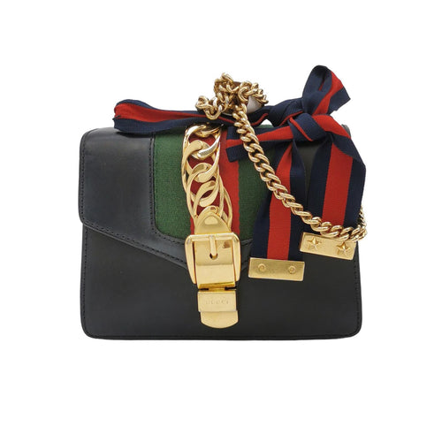 Gucci Sylvie Mini Leather Shoulder Bag with Ribbon and Metal Buckle 250330781128150