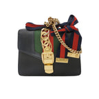 Gucci Sylvie Mini Leather Shoulder Bag with Ribbon and Metal Buckle 250330781128150